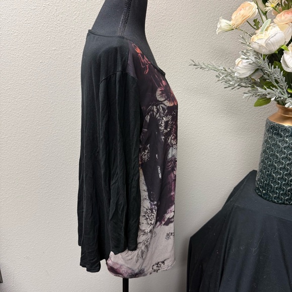 Jeans by Buffalo Floral Tunic Top XL Black Sheer Long Sleeve Boho Chic - Picture 4 of 8